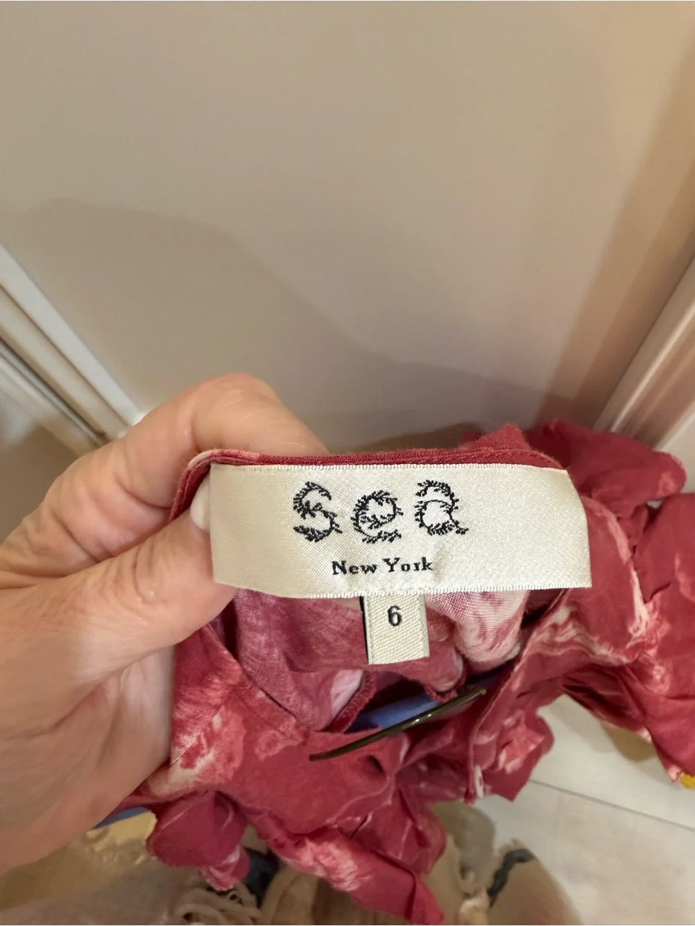 Sea New York Raspberry Floral Ruffle Keyhole Top - Picture 4 of 5